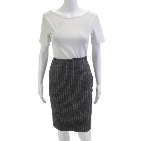 Escada Dresses & Skirts - Escada Womens Straight Pencil Mini Skirt Dark Gray Striped Wool Size 36
